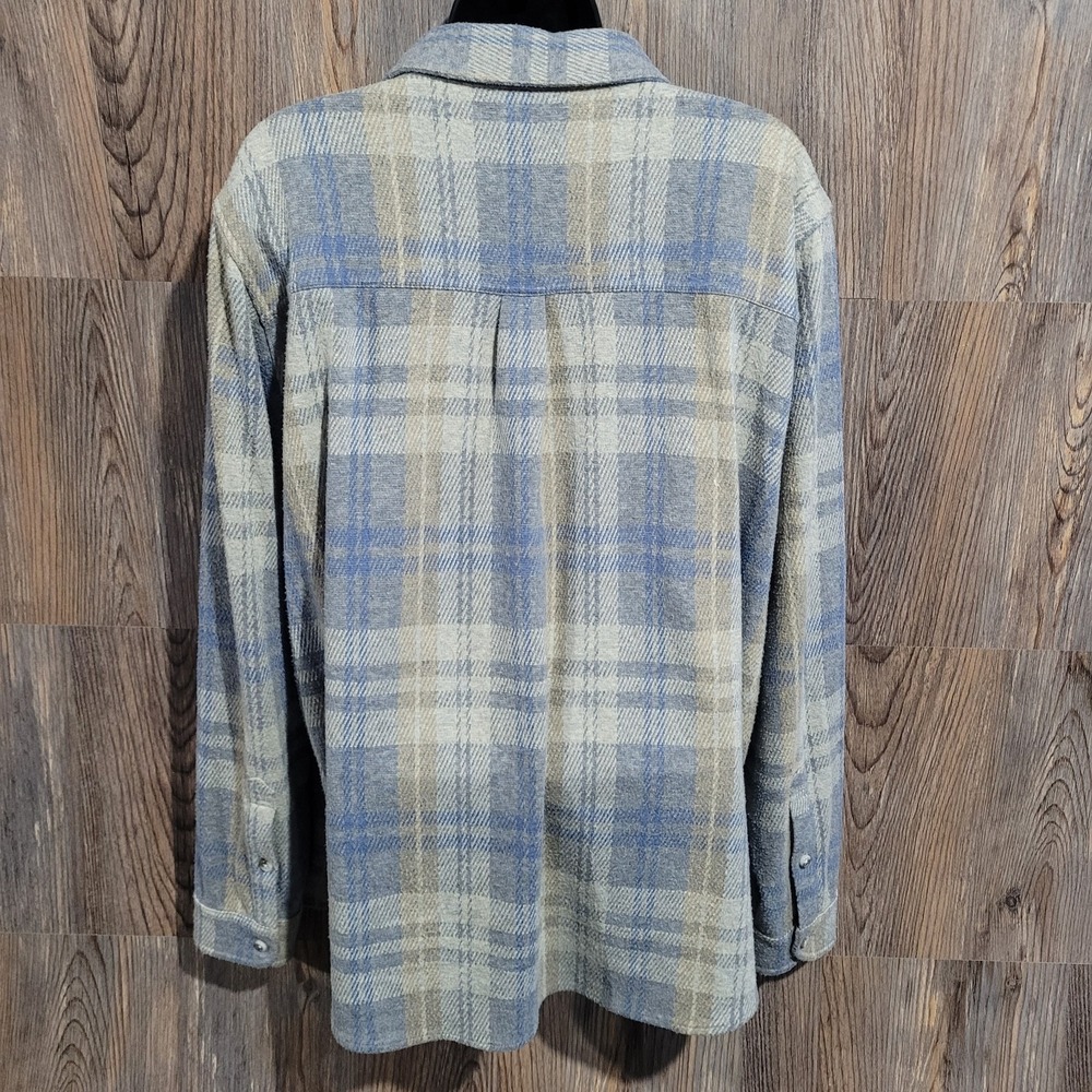 Faherty Women's Legend Sweater Shirt Size XXL Light Gray/Blue Plaid Flannel - Picture 5 of 8